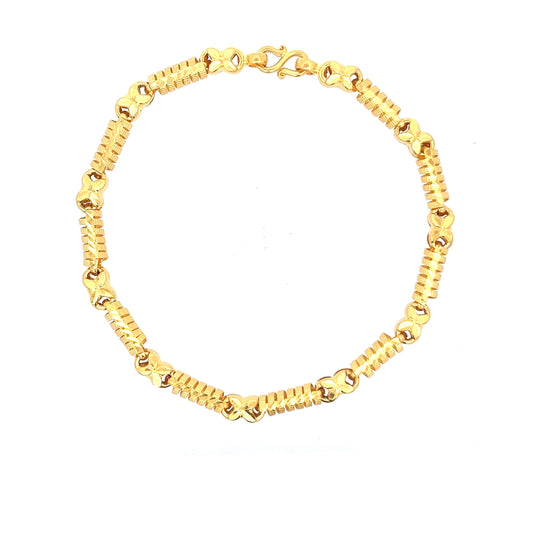 22ct Gold Textured Link Bracelet with Floral Motif