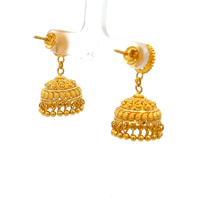 22ct Gold Ornate Domed Jhumka Drop Earrings