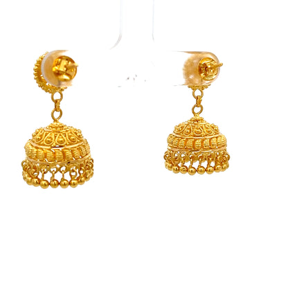 22ct Gold Ornate Domed Jhumka Drop Earrings