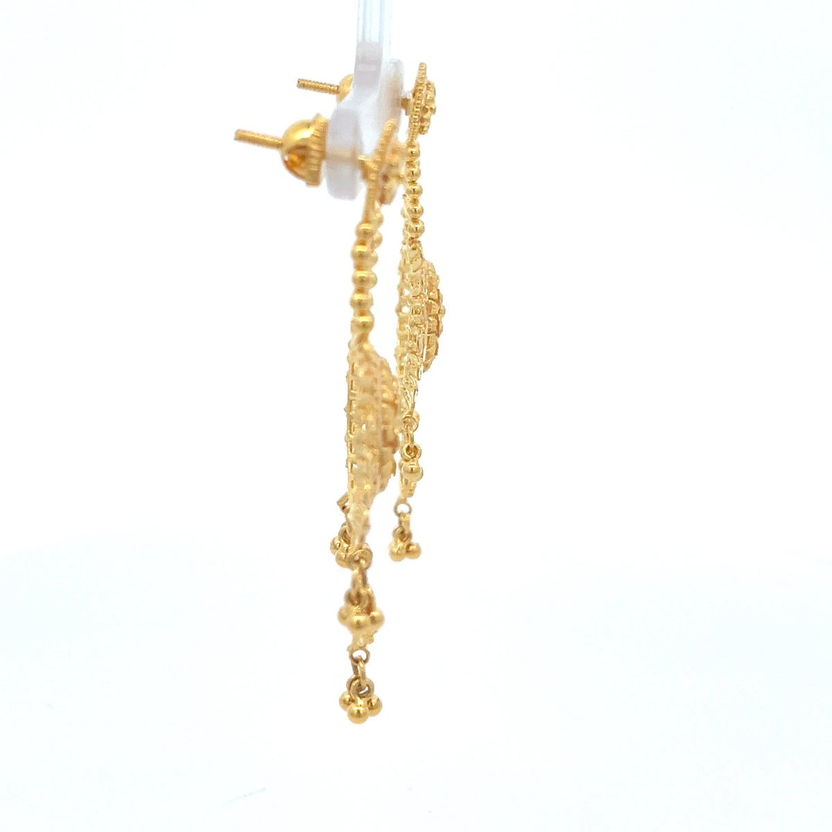 22ct Gold Floral Filigree Drop Earrings with Beaded Fringe