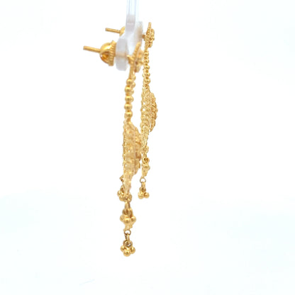 22ct Gold Floral Filigree Drop Earrings with Beaded Fringe