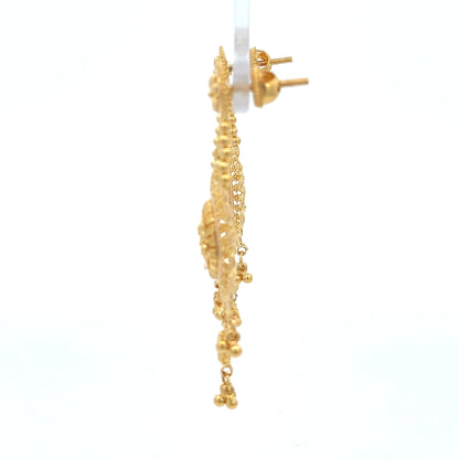 22ct Gold Floral Filigree Drop Earrings with Beaded Fringe