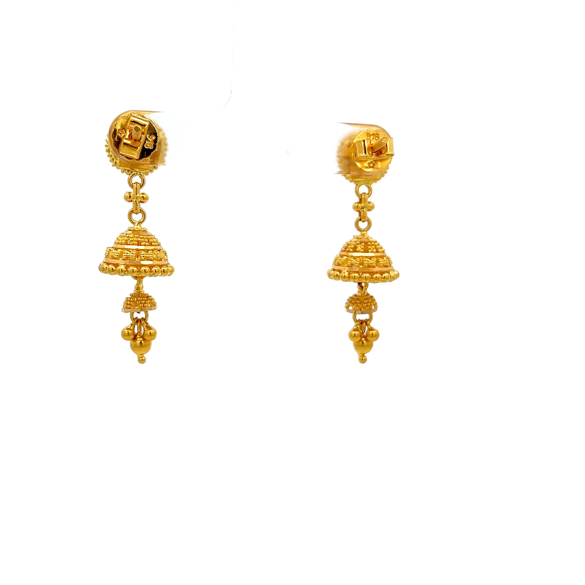 22ct Gold Jhumka Drop Earrings with Granulated Detail