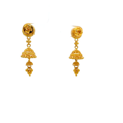 22ct Gold Jhumka Drop Earrings with Granulated Detail