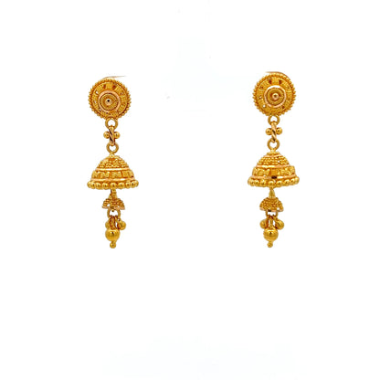 22ct Gold Jhumka Drop Earrings with Granulated Detail