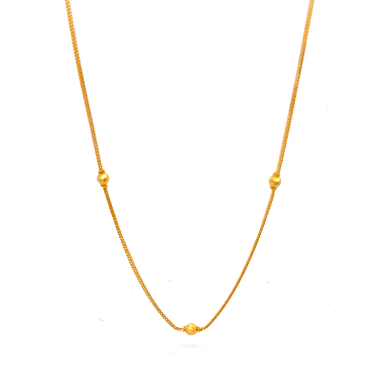 22ct Gold Necklace with Beaded Stations and Drop Detail