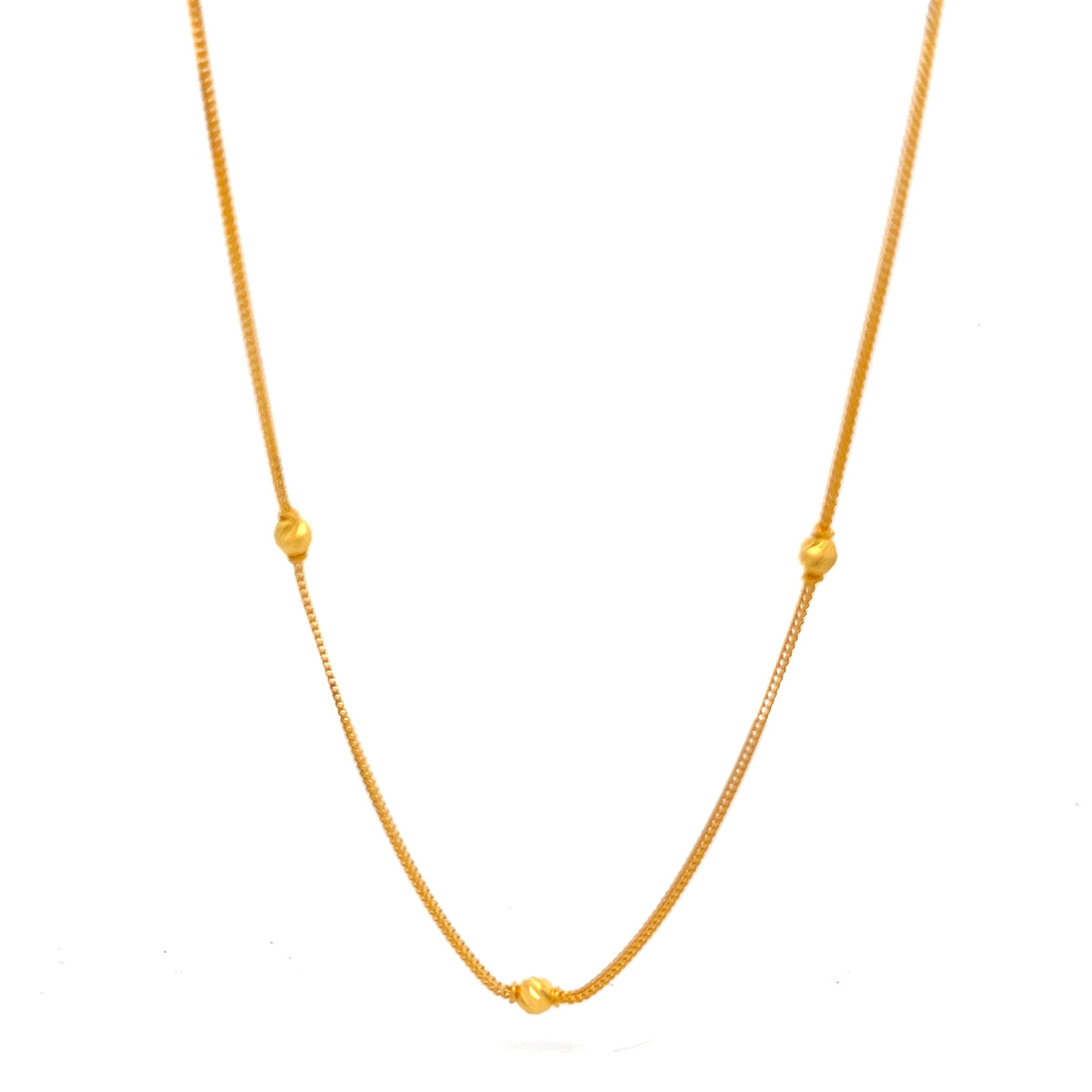 22ct Gold Necklace with Beaded Stations and Drop Detail
