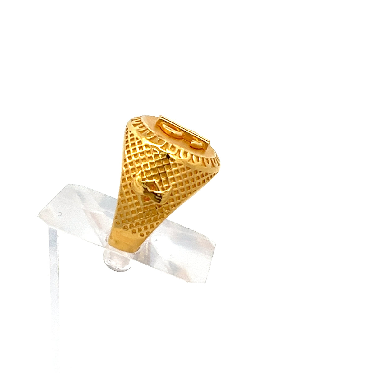 22ct Gold Dollar Symbol Signet Ring with Lattice Detail
