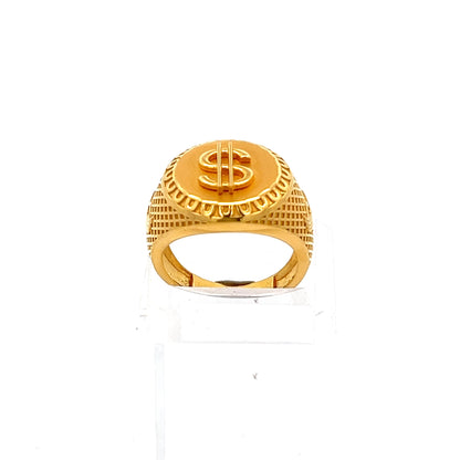 22ct Gold Dollar Symbol Signet Ring with Lattice Detail