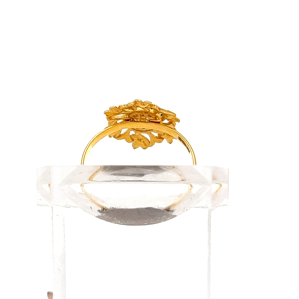 22ct Gold Floral Cluster Ring with Clear and Green Stones