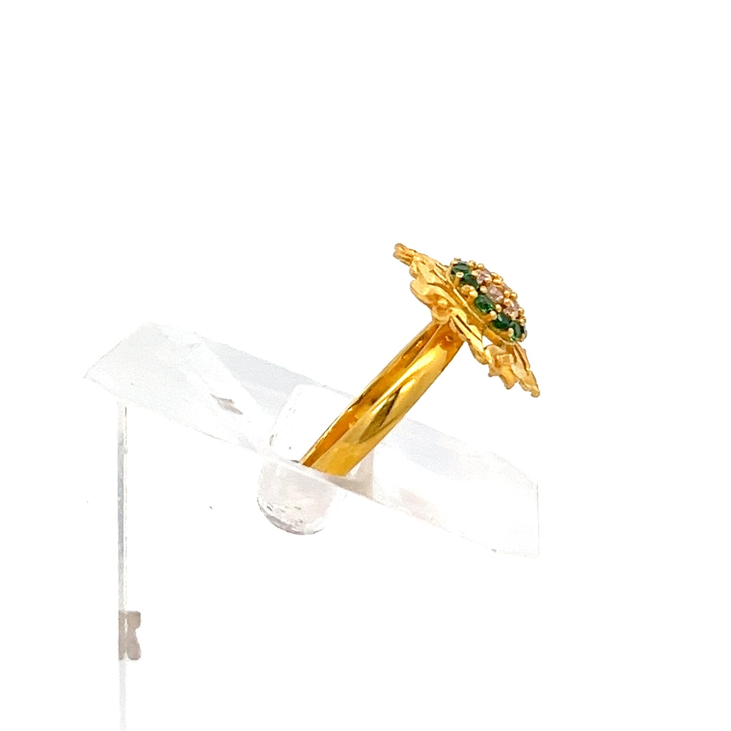 22ct Gold Floral Cluster Ring with Clear and Green Stones