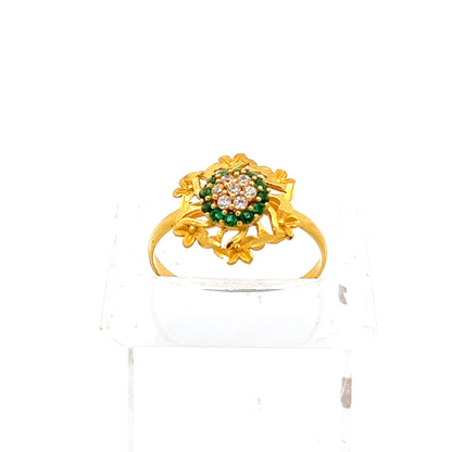 22ct Gold Floral Cluster Ring with Clear and Green Stones