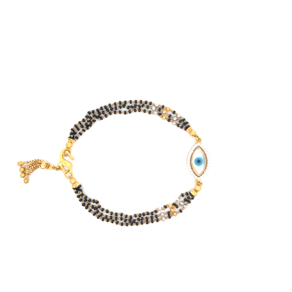22ct Gold Evil Eye Bracelet with Black and Clear Stones