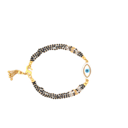 22ct Gold Evil Eye Bracelet with Black and Clear Stones