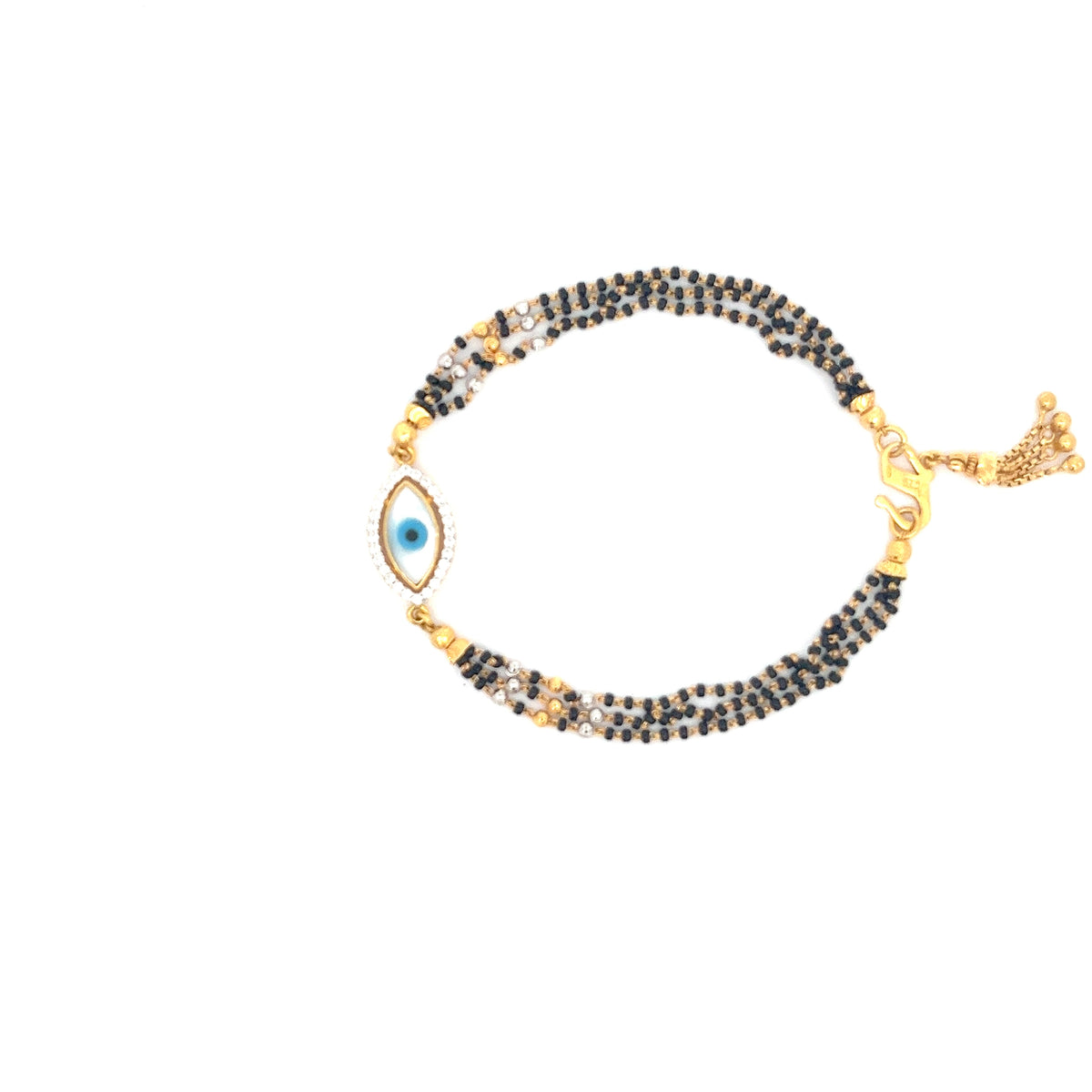 22ct Gold Evil Eye Bracelet with Black and Clear Stones