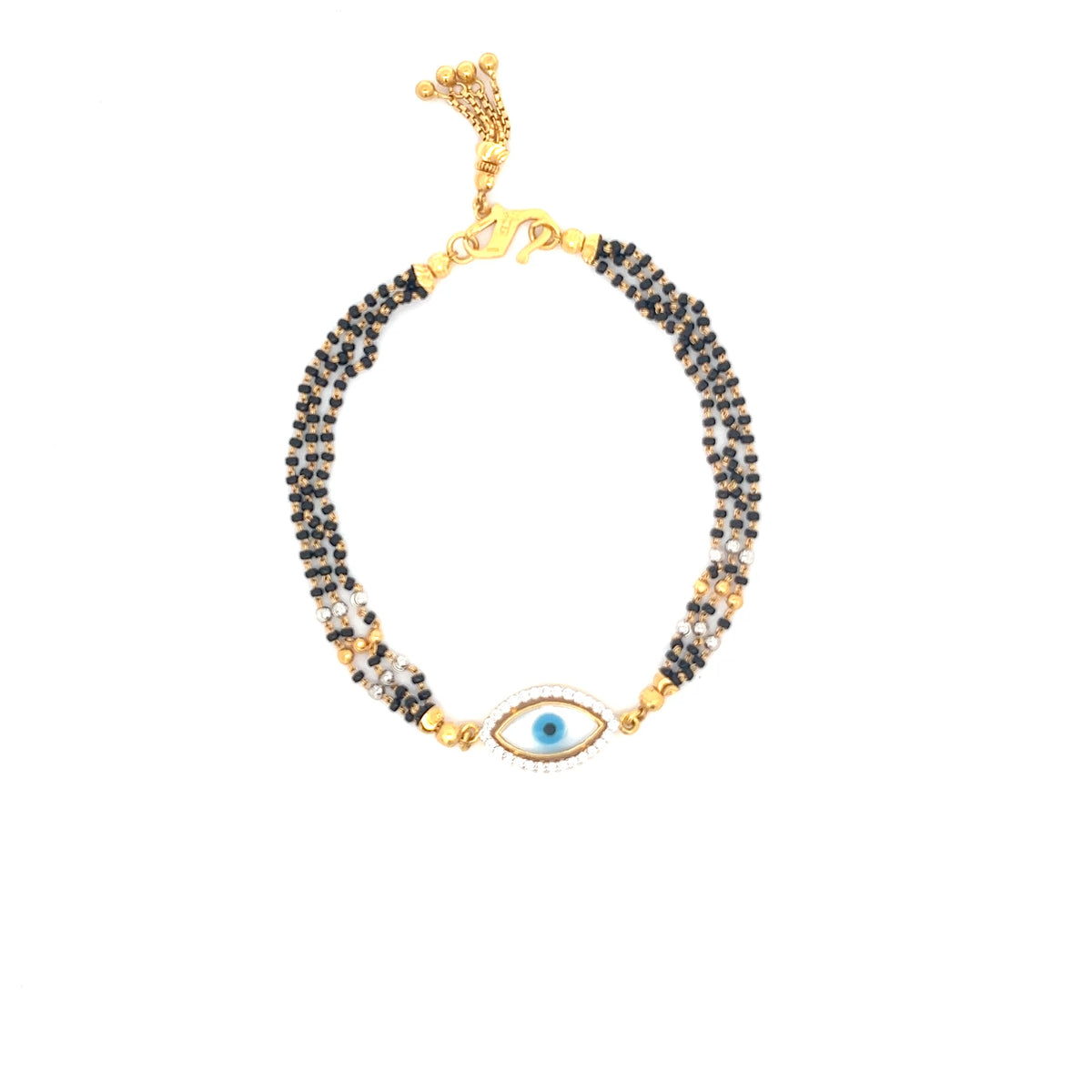 22ct Gold Evil Eye Bracelet with Black and Clear Stones
