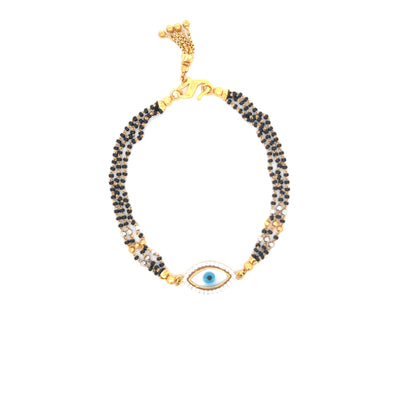 22ct Gold Evil Eye Bracelet with Black and Clear Stones