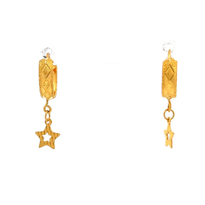 22ct Gold Hoop Earrings with Star Drop Charms