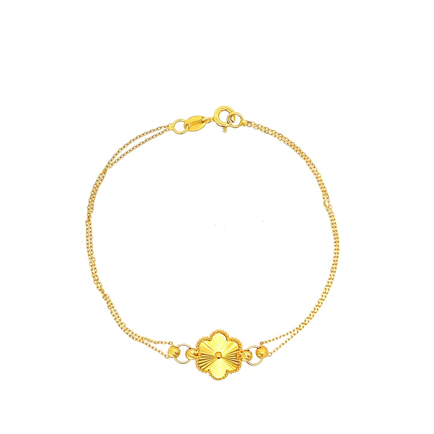 22ct Gold Double Chain Flower Motif Bracelet