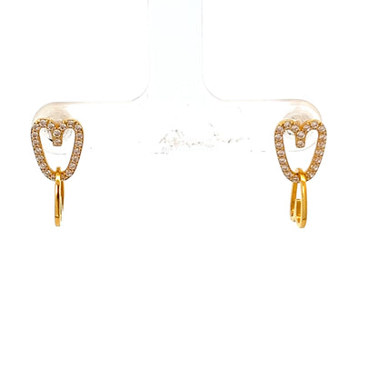 22ct Gold Heart-Shaped Clear Stone Drop Earrings
