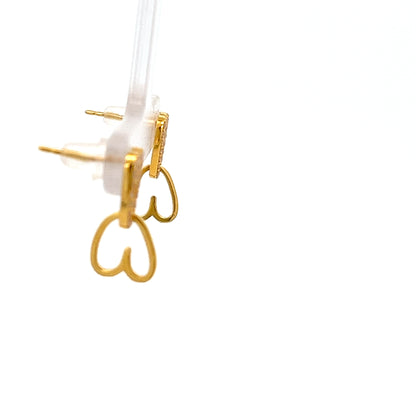22ct Gold Heart-Shaped Clear Stone Drop Earrings