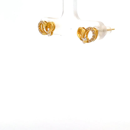 22ct Gold Interlocking Loop Clear Stone Stud Earrings