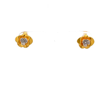 22ct Gold Floral Stud Earrings with Clear Stone Cluster