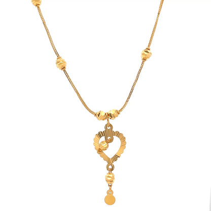 22ct Gold Heart Pendant Necklace with Textured Bead Details