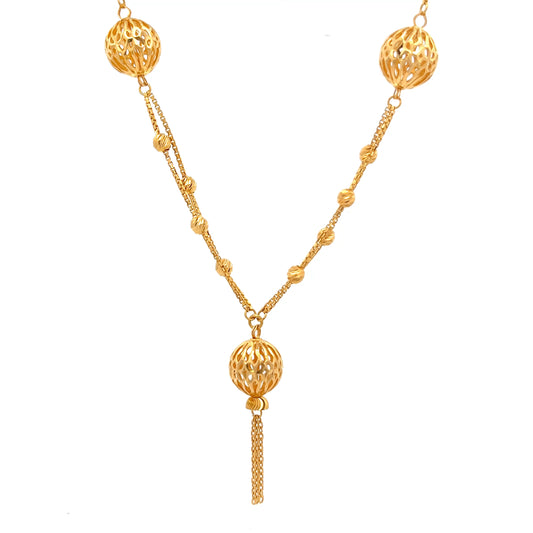 22ct Gold Filigree Ball Pendant Necklace with Bead Detail