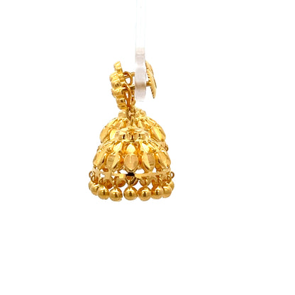 22ct Gold Jhumka Drop Earrings with Textured Dome Design