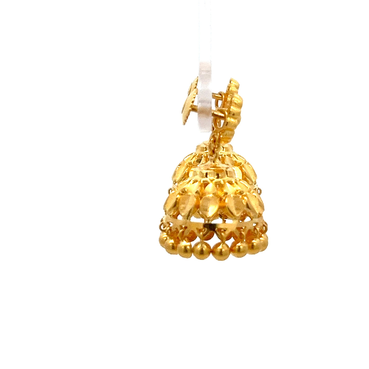 22ct Gold Jhumka Drop Earrings with Textured Dome Design