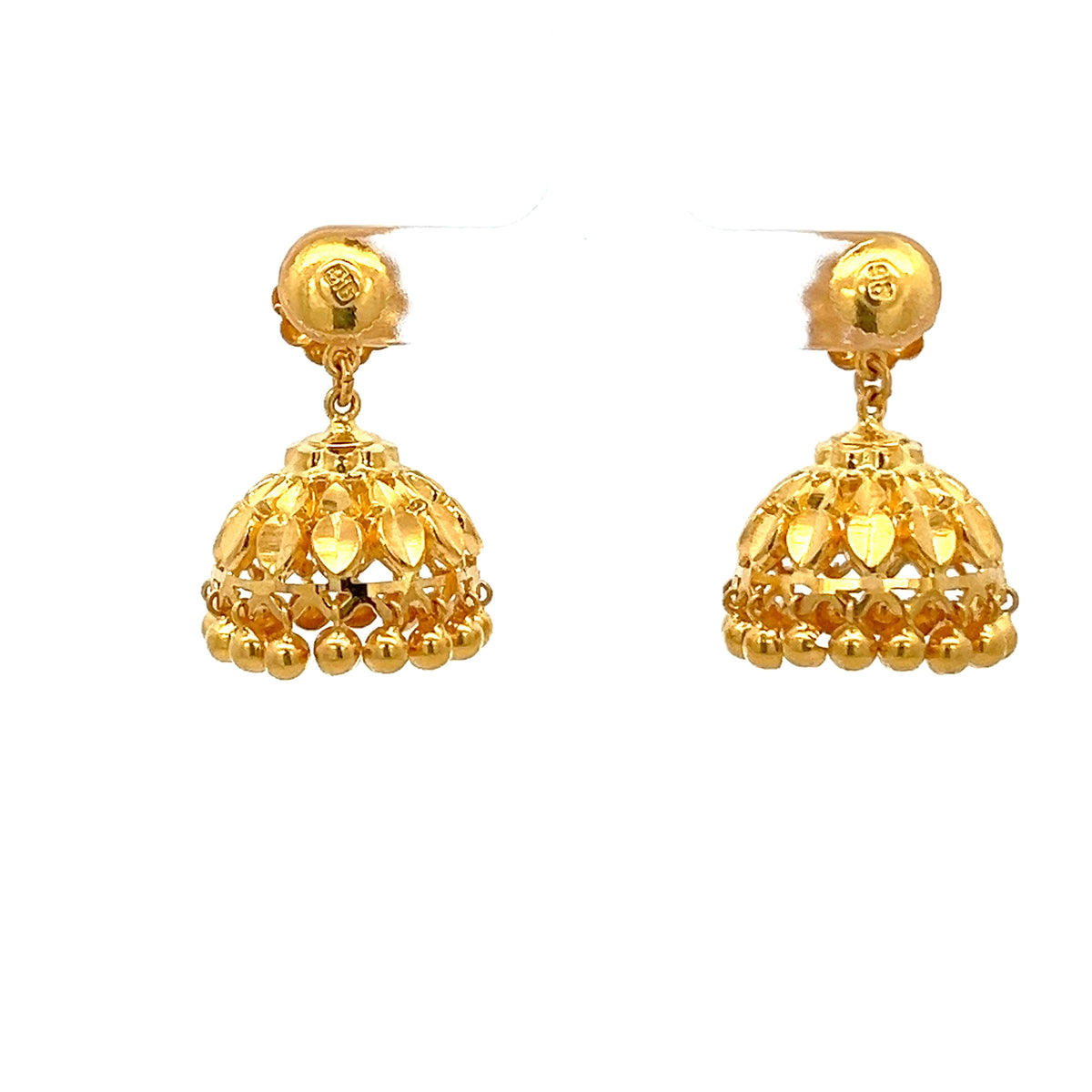 22ct Gold Jhumka Drop Earrings with Textured Dome Design