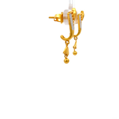 22ct Gold Geometric Drop Earrings with Two-Tone Detail