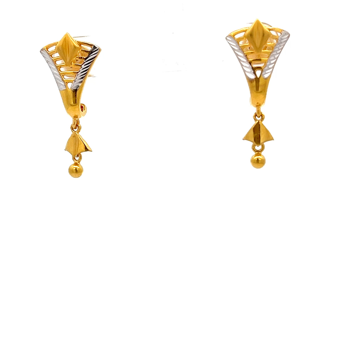 22ct Gold Geometric Drop Earrings with Two-Tone Detail