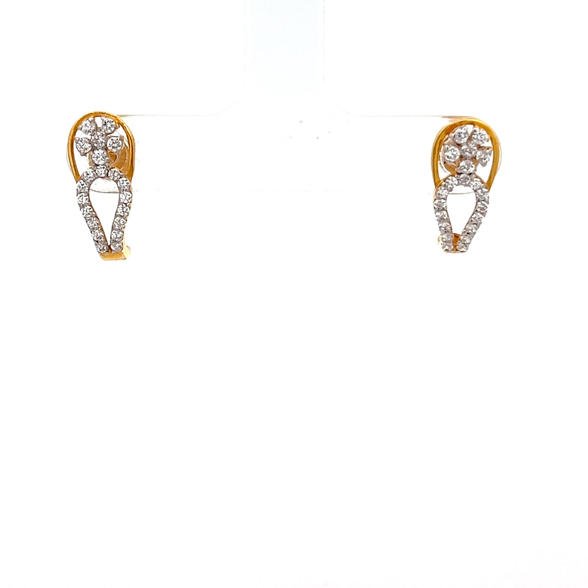 22ct Gold Floral Cluster and Teardrop Clear Stone Earrings