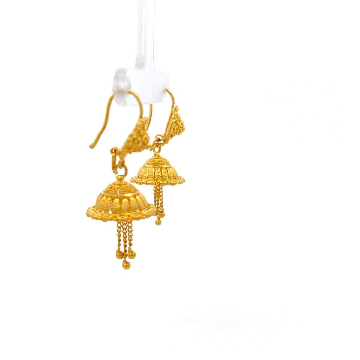 22ct Gold Jhumka Drop Earrings with Chain Tassel Detail