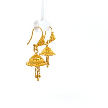 22ct Gold Jhumka Drop Earrings with Chain Tassel Detail