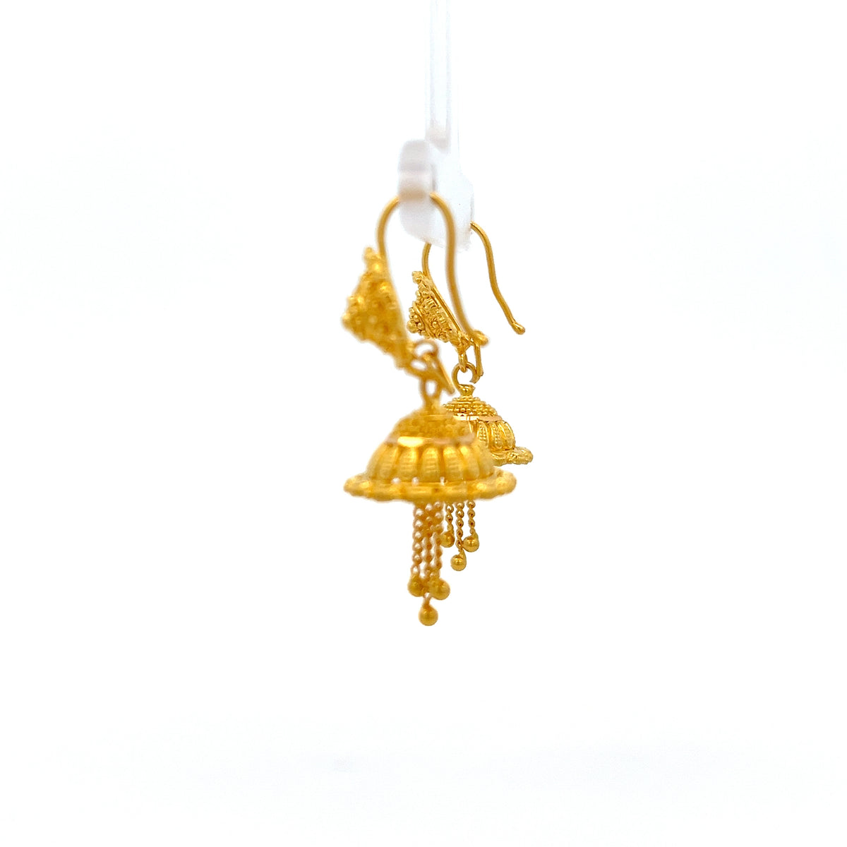22ct Gold Jhumka Drop Earrings with Chain Tassel Detail