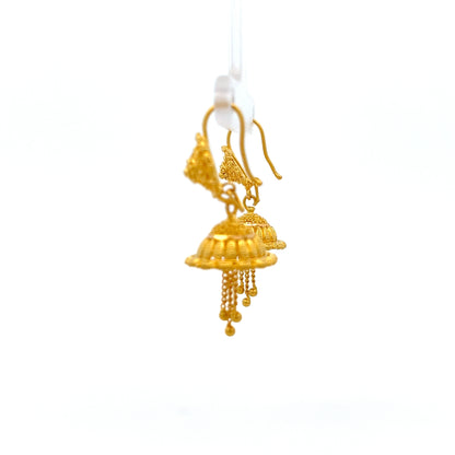 22ct Gold Jhumka Drop Earrings with Chain Tassel Detail