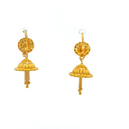 22ct Gold Jhumka Drop Earrings with Chain Tassel Detail