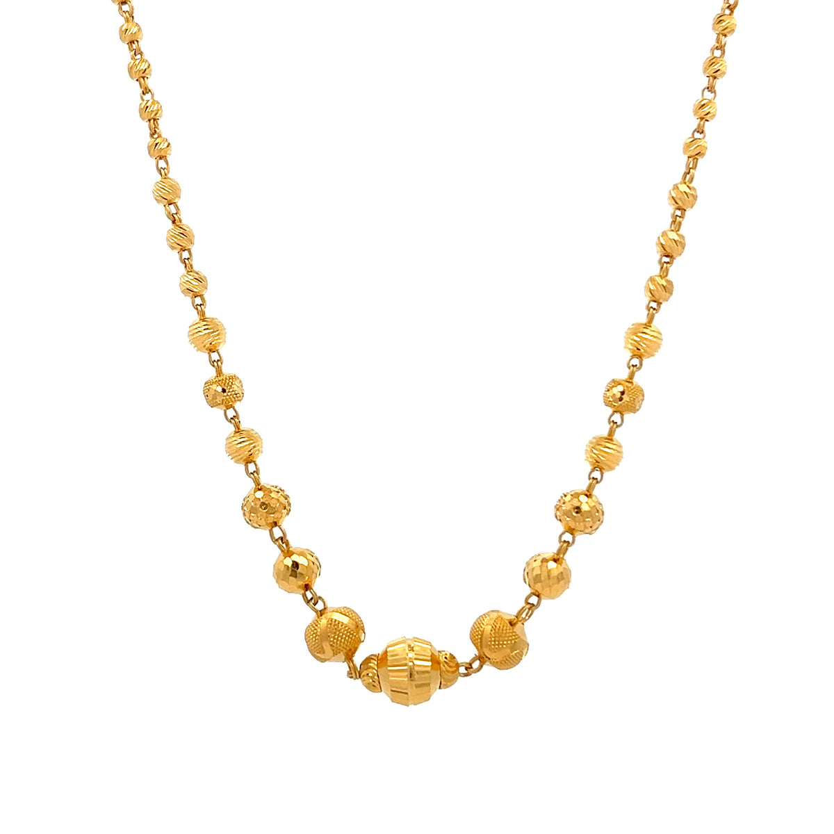 22ct Gold Textured Bead and Ball Link Necklace