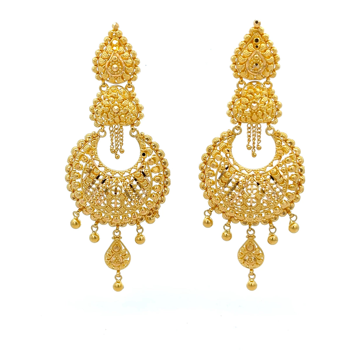 22ct Gold Ornate Filigree Chandelier Drop Earrings