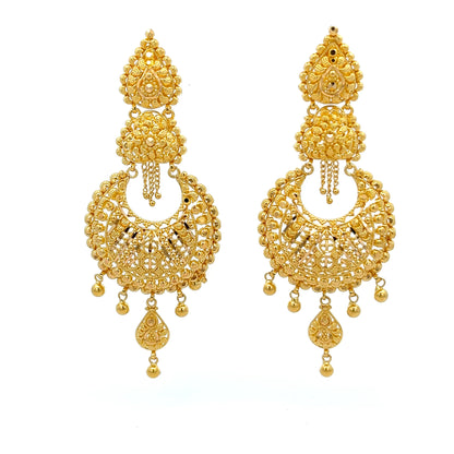 22ct Gold Ornate Filigree Chandelier Drop Earrings