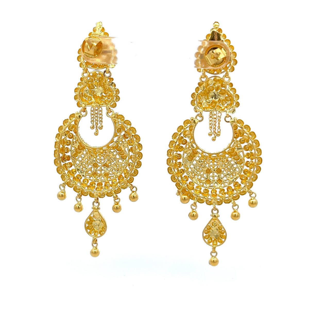 22ct Gold Ornate Filigree Chandelier Drop Earrings