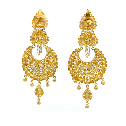 22ct Gold Ornate Filigree Chandelier Drop Earrings