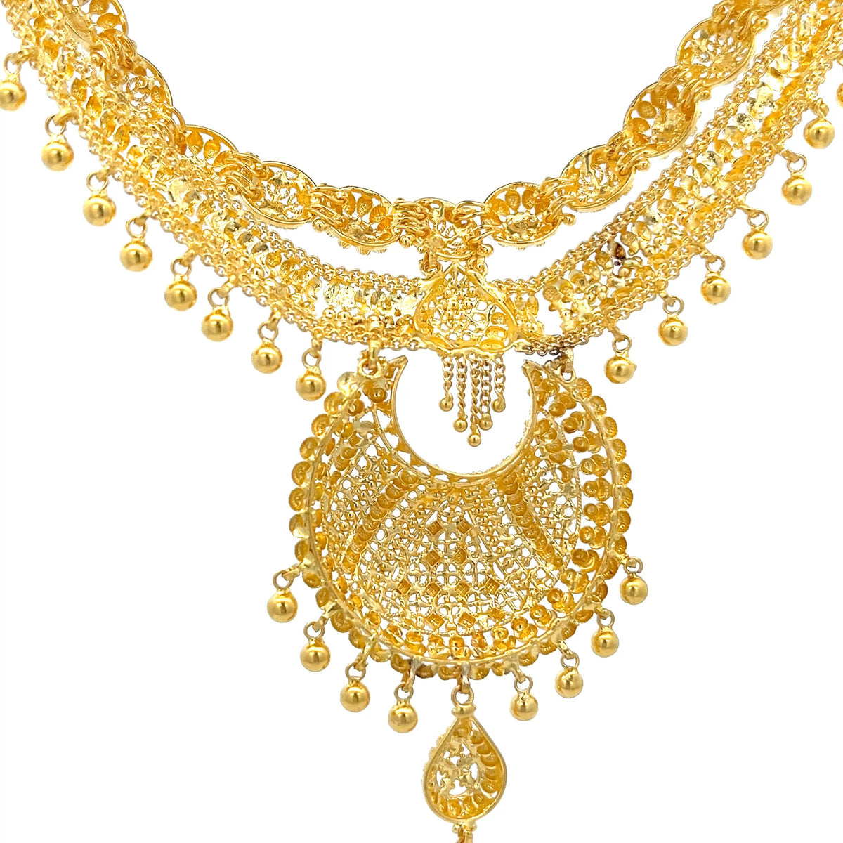22ct Gold Ornate Filigree Pendant Necklace with Hanging Beads