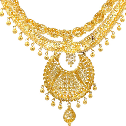 22ct Gold Ornate Filigree Pendant Necklace with Hanging Beads