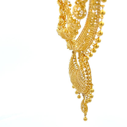 22ct Gold Ornate Filigree Pendant Necklace with Hanging Beads