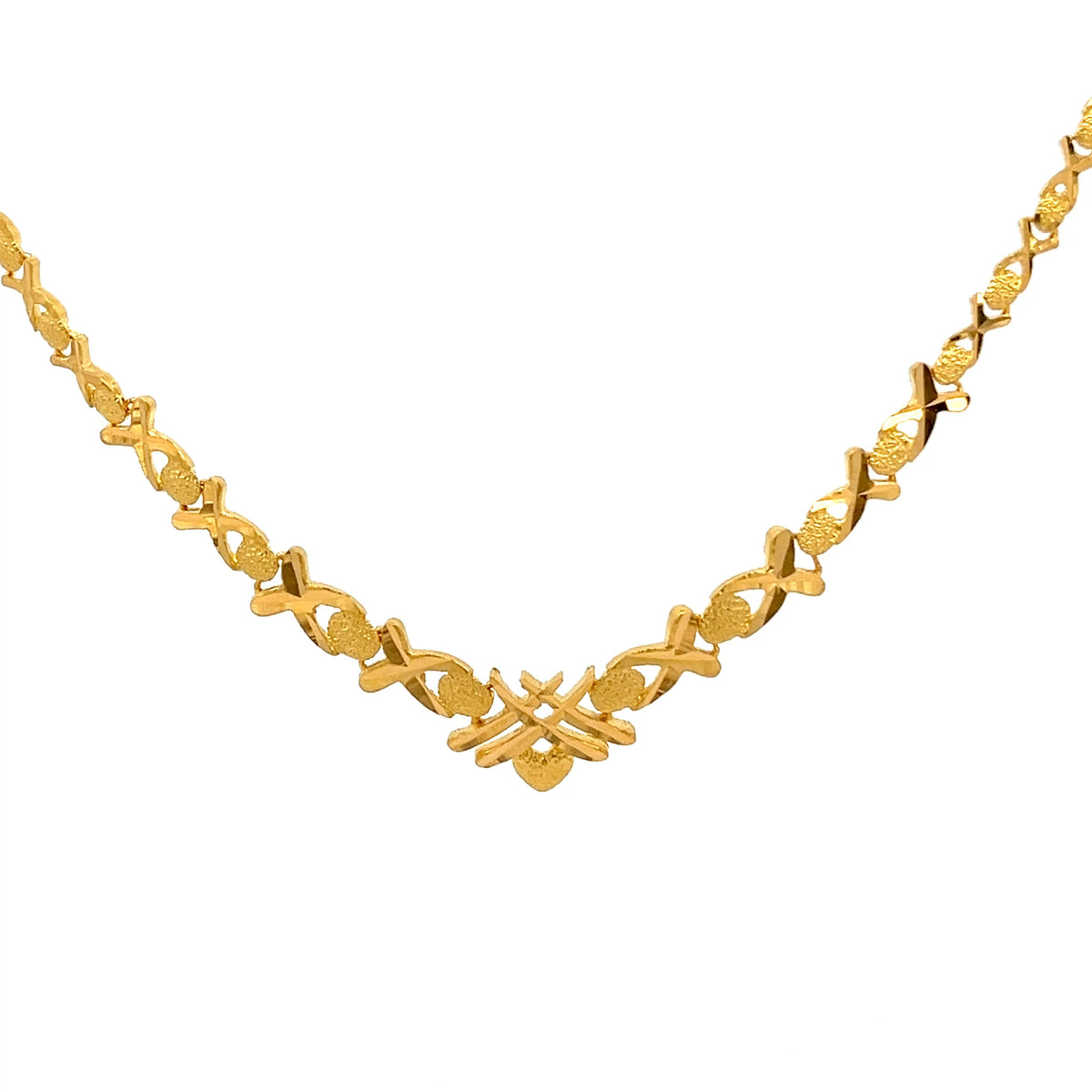 22ct Gold Necklace with Textured Links and Openwork Pendant