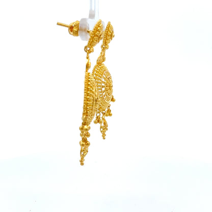 22ct Gold Filigree Disc Drop Earrings with Beaded Drops